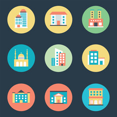 Set of Architectures Flat Circular Icons 

