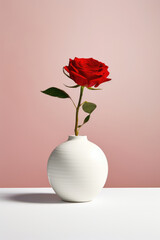 Fragrant Red Rose in Handcrafted Ceramic Vase