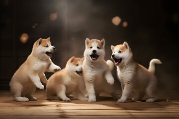 Playful Interaction of Japan Akita Inu Puppies