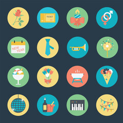 Set of 16 Flat Style Celebration Icons 

