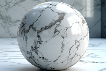 A marble ball sits on a table in a room Generative AI 