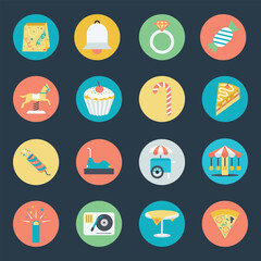 Set of Flat Amusement Accessories Icons 

