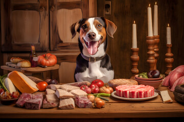 Dog Nourished by Raw Meat Diet - Barf