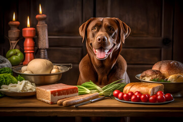 Dog Nourished by Raw Meat Diet - Barf
