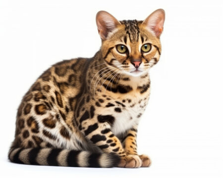 photo of leopard cat isolated on white background. Generative AI