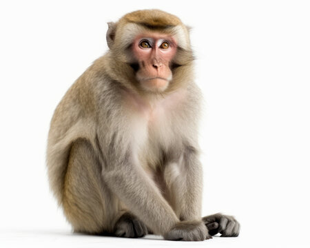 photo of macaque isolated on white background. Generative AI