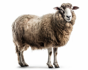 photo of Merino sheep isolated on white background. Generative AI