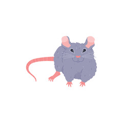 Cute and furry rat, cartoon flat vector illustration isolated on white background.