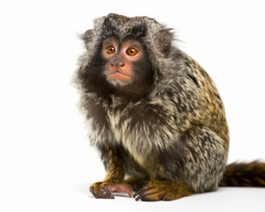 Fototapeta premium photo of marmoset isolated on white background. Generative AI