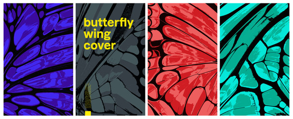 Butterfly wing abstract pattern collection. Vertical orientation. Vector set for covers, prints, packaging