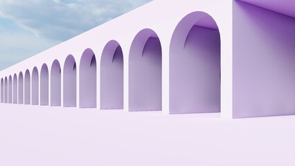 Architecture background empty arched building 3d render