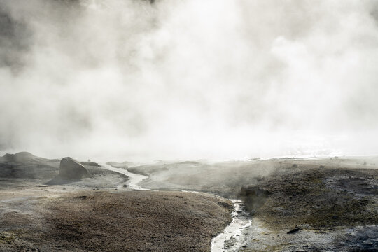 Valley of Bumpass Hell Disappears Into The Steam From Thermal Vents