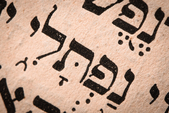 Hebrew Word In Torah Page. English Translation Is Name Naphtali, The Founder Of The Israelite Tribe Of Naphtali. The Last Of The Two Sons Of Jacob And Bilhah. Selective Focus. Closeup.