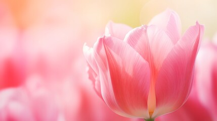beautiful pink Tulip on blurred spring sunny background. bright pink tulip flower background for spring or love concept. beautiful natural spring scene, texture for design, copy space, Generative AI