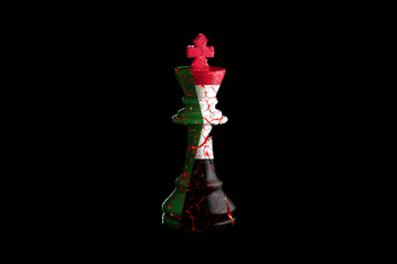 sudan flags paint over on chess king. 3D illustration.