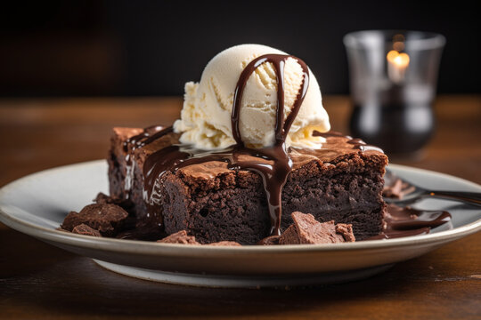 Brownie with ice cream on top generative AI