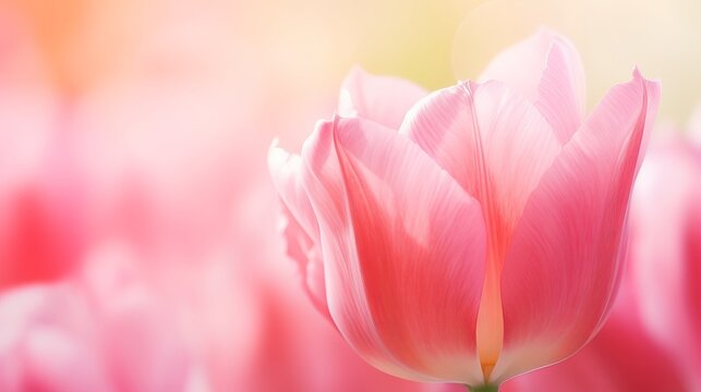 beautiful pink Tulip on blurred spring sunny background. bright pink tulip flower background for spring or love concept. beautiful natural spring scene, texture for design, copy space, Generative AI © Ameer