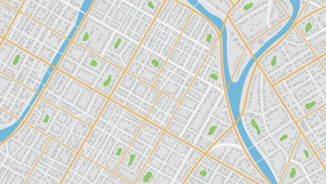 Location tracks dashboard. City street road. City streets route distance data, path turns and destination tag or mark. Huge city top view.