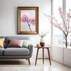 Room interior design in Parisian style, with sofa and a large window 3d rendering 