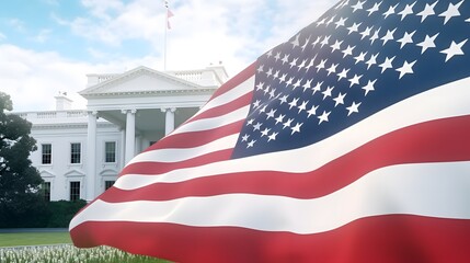 A flag in front of the white house usa independence day celebration