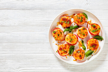 Baked Tomatoes with Mozzarella, Cheddar, Parmesan