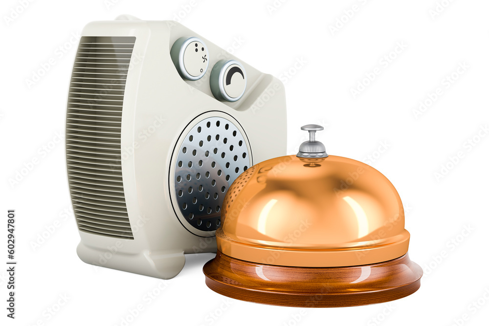 Aufkleber fan heater with reception bell. 3d rendering