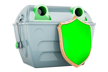 Gray garbage container with shield. 3D rendering