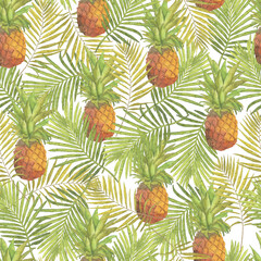 Tropical life nature watercolour seamless pattern clipart floral wall art  ananas 
