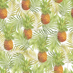 Canvas schilderij Jungle Tropical life nature watercolour seamless pattern clipart floral wall art  ananas   © Julia Dreams