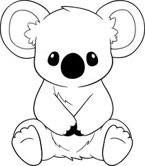Koala vector illustration. Black and white Koala coloring book or page for children