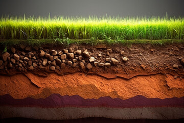 Grass and soil layers cross section cut. Generative ai - obrazy, fototapety, plakaty