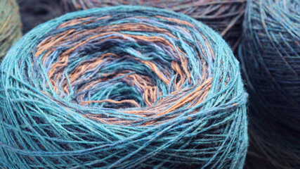 Colorful section-dyed wool yarn skein for knitting and crocheting