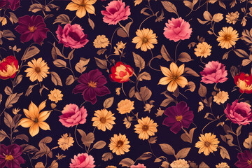 Fototapeta na wymiar Artistic Design for wrapping paper, fabric, background. Art deco motif pattern with luxury climbing flowers. 