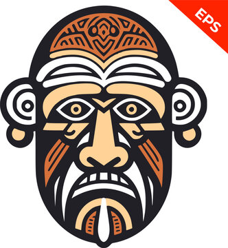 Sad tribal mask, Indigenous Pacific Islander mask, coloured face mask, warrior face painted