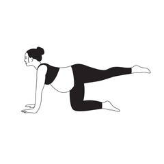 Pregnant woman doing yoga exercise. Asana for health and body relaxation. Hand drawn illustration isolated on white background.