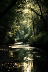 Fototapeta premium AI Generative. Discover Serenity: Immerse Yourself in the Tranquility of a Crystal-Clear Stream