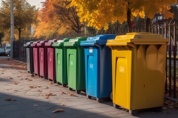 AI Generative. Revolutionize Your Recycling with our Colorful and Convenient Bin System!