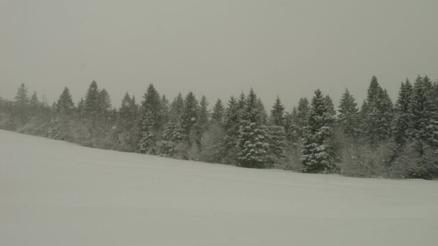 Empty ski piste during snowfall, Winterberg, Germany