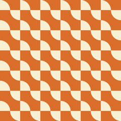 Retro geometric aesthetic seamless pattern in style 60s, 70s. Minimal monochrome vector print. Orange and beige colors