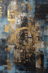 Industrial Fusion: A Captivating Large Canvas Painting with Collages, Paint, and Blue-Sepia Hues AI generated