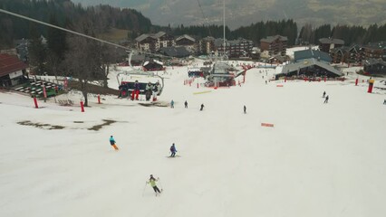 Ski slope and ski lift amid climate change, France