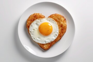 Heart shape scrambled eggs in frying pan top view