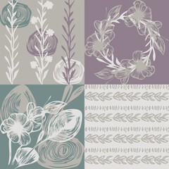 Set of Seamless floral patterns. Vector illustration print swatch textile fabric background.