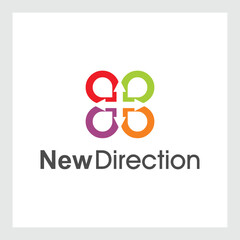 Four arrows logo form cross or plus graphic concept, intersection 4 directions creative emblem