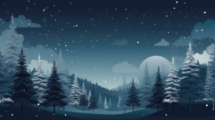 Magic winter night landscape. Illustration. Christmas, holidays, banner