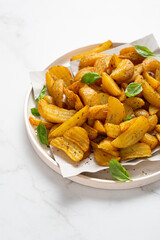 Close up of potatoes edges on plate