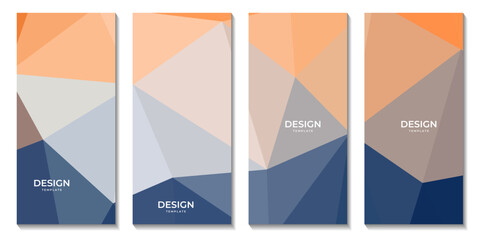 set of brochures with elegant modern blue and orange geometric background with triangles shape