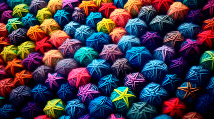 crochet pattern of bright multi-colored volumetric stars, generative ai