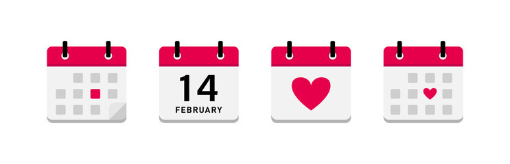 Valentine day calendar icons. Love planner calendar icon