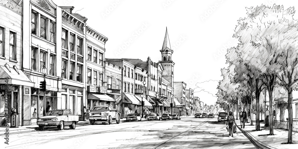 Poster a pen and ink drawing of downtown greenville in south carolina was created using generative ai - gen